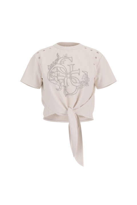 Kadın Cn SS Eyelet Tone Of T-Shirt - Krem 