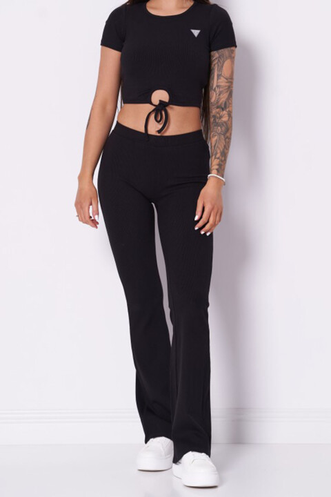 Kadın Crocus Rib Mini Flar Tayt - Siyah 