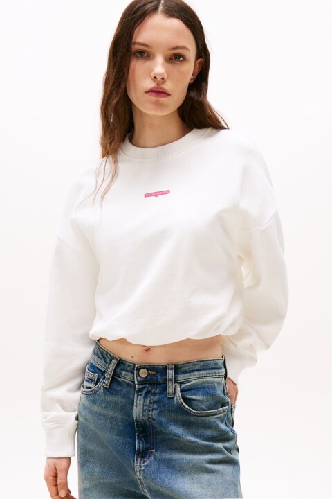 Kadın Crop Script Logolu Sweatshirt - Ekru 