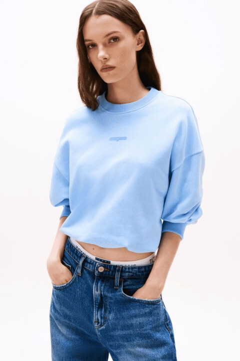 Kadın Crop Script Logolu Sweatshirt - Mavi 