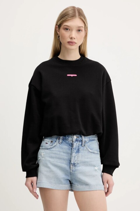 Kadın Crop Script Logolu Sweatshirt - Siyah 