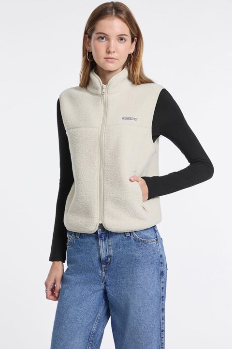 Kadın Crop Şerpa Yelek - Ekru 