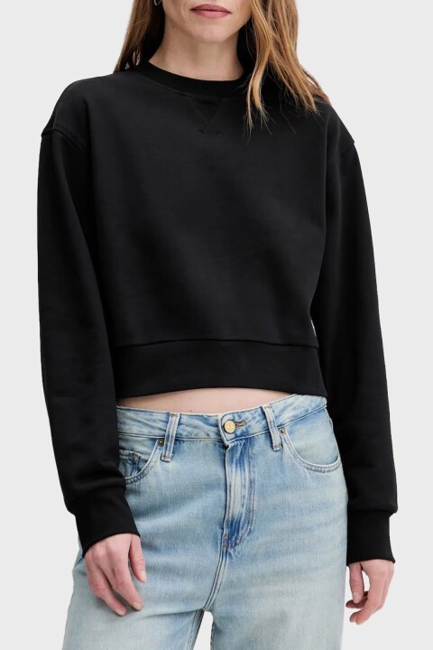 Kadın Cropped Fit Logo Patch'li Sweatshirt - Siyah 