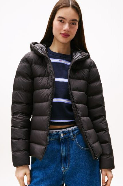 Kadın Dar Kalıp Kapüşonlu Kaz Tüyü Mont - Siyah 