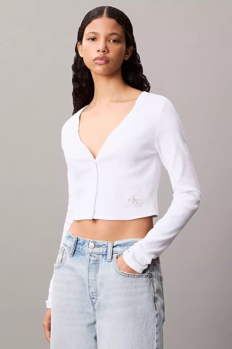 Kadın Dar Kalıp V Yaka Crop Hırka - Beyaz 