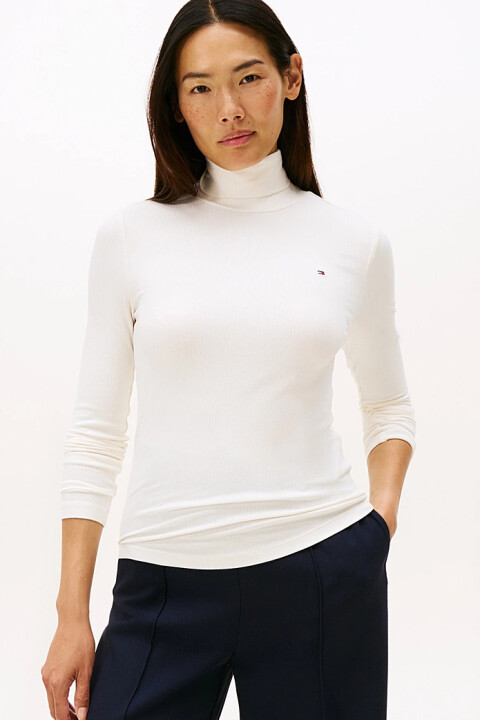 Kadın Dar Kesim Fitilli Balıkçı Yaka Bluz - Krem 