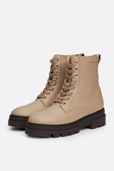 Kadın Deri Kelepçe Bağcıklı Bot - Bej 