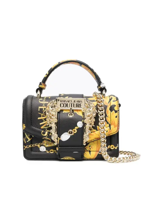Kadın Desenli Mini Omuz Çantası - Siyah Gold 