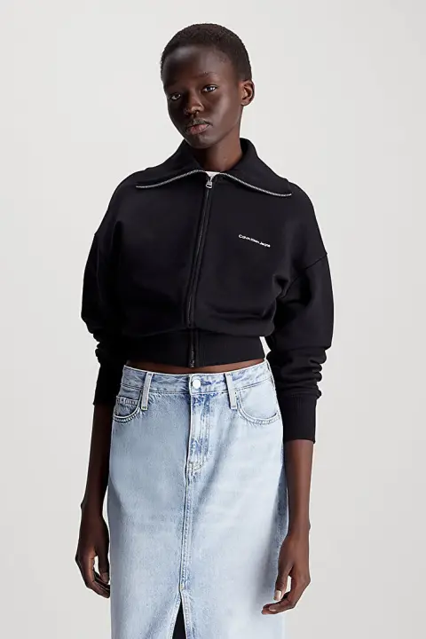 Kadın Diffused Monologo Fermuarlı Sweatshirt - Siyah 