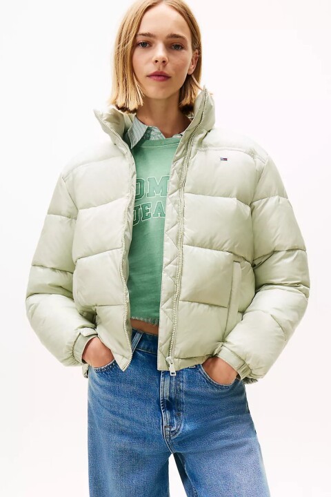 Kadın Dik Yaka Crop Şişme Mont - Açık Yeşil 