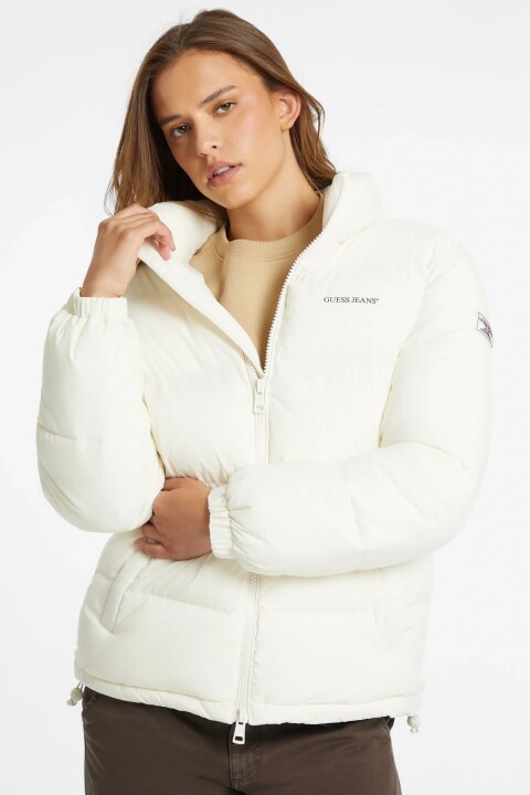 Kadın Dik Yaka Şişme Mont - Krem 