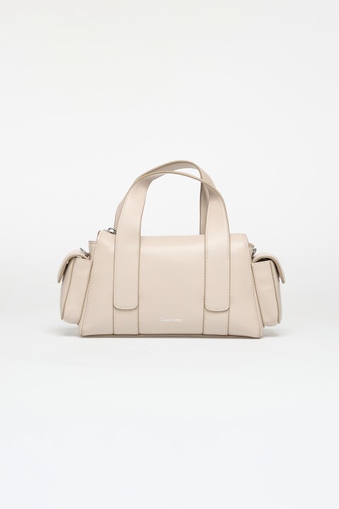 Kadın Dokuma Askılı Yan Cepli El Çantası - Krem 