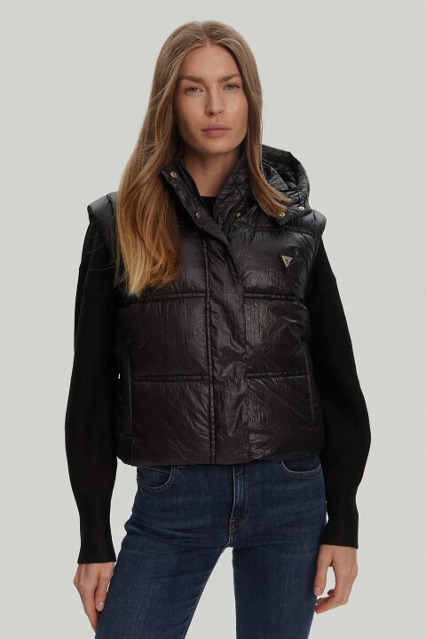 Kadın Ernestine Kapüşonlu Şişme Yelek - Siyah 