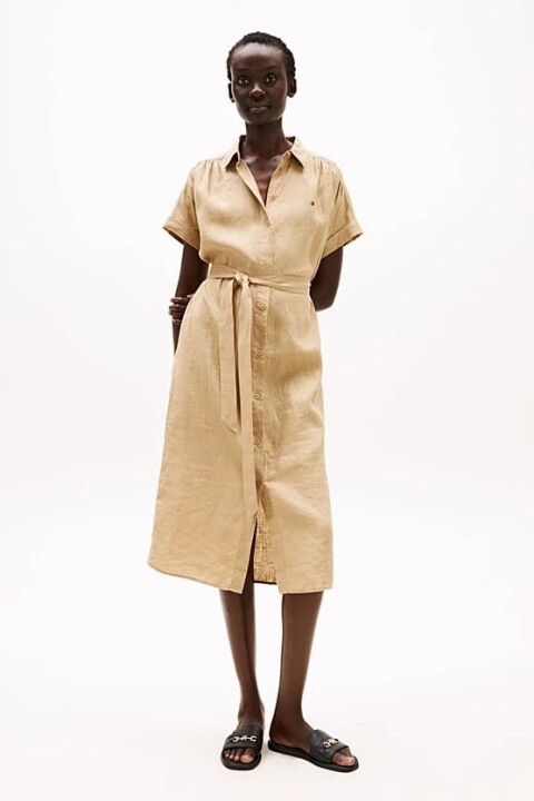 Kadın Ess Linen Midi Elbise - Camel 