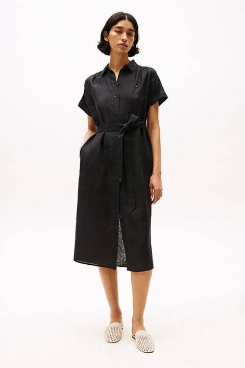 Kadın Ess Linen Midi Elbise - Siyah 