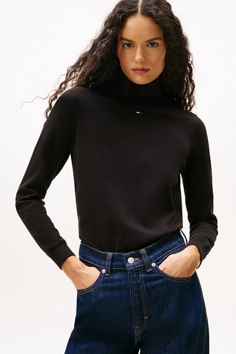 Kadın Essential Slim Fit Balıkçı Yaka Kazak - Siyah 