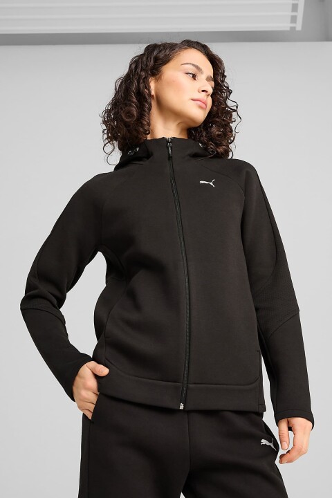 Kadın Evostripe Fermuarlı Kapüşonlu Ceket - Siyah 