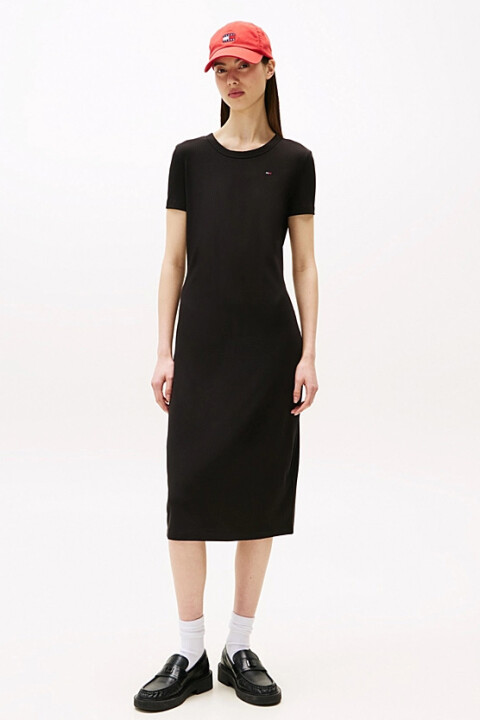 Kadın Fitilli Vücudu Saran Slim Fit Midi Elbise - Siyah 