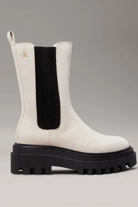 Kadın Platform Chelsea Deri Bot - Bej 