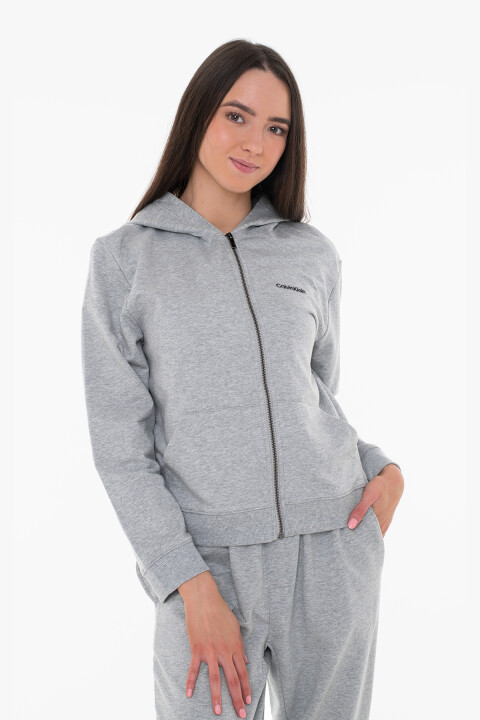 Kadın Full Fermuarlı Hoodıe Lounge & Sleepwear Sweatshirt - Gri 