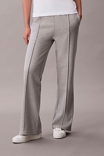 Kadın Geniş Paça Önü Dikişli Eşofman Altı - Gri Melanj 