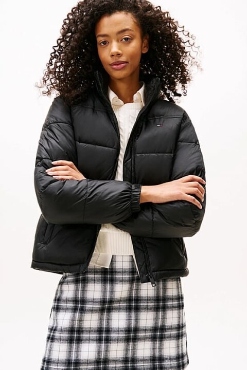 Kadın Gizli Kapüşonlu Crop Şişme Mont - Siyah 