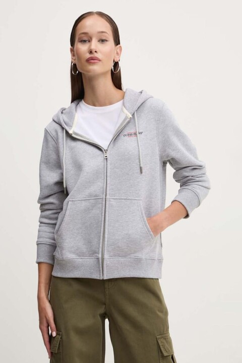 Kadın GJ Fermuarlı Kapüşonlu Sweatshirt - Gri Melanj 