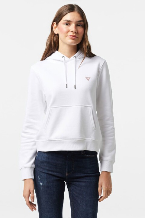 Kadın GJ Kapüşonlu Minimal Logolu Sweatshirt - Beyaz 
