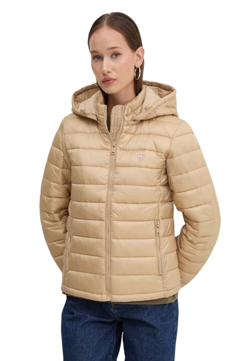 Kadın Gj Kapüşonlu Şişme Mont - Bej 