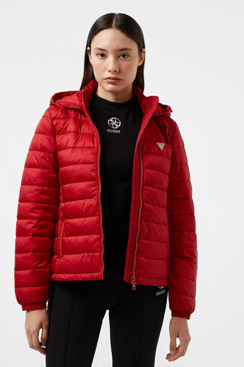 Kadın Gj Kapüşonlu Şişme Mont - Kırmızı 