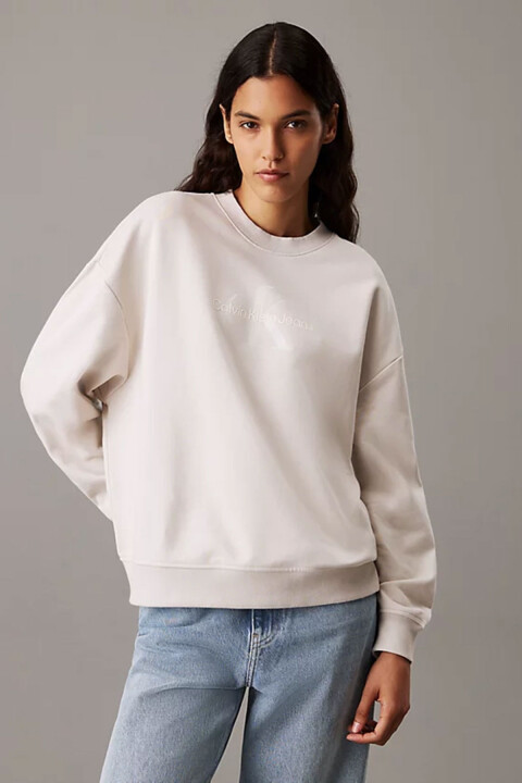 Kadın Glossy Monologo Regular Crewneck Sweatshirt - Gri 