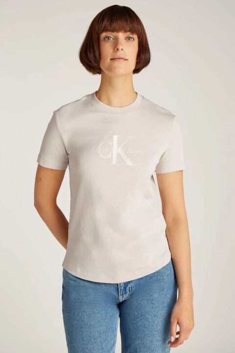 Kadın Glossy Monologo Regular T-Shirt - Gri 