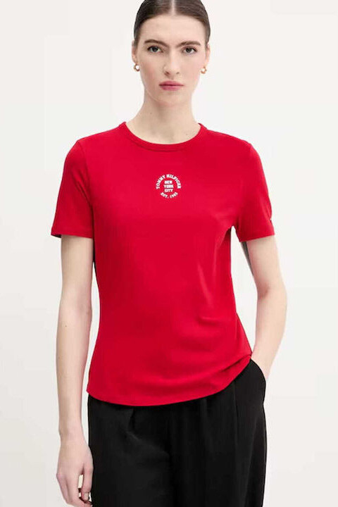 Kadın Grafik Baskılı Bisiklet Yaka T-Shirt - Kırmızı 