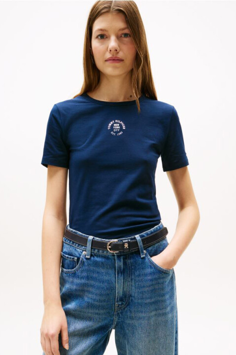 Kadın Grafik Baskılı Bisiklet Yaka T-Shirt - Lacivert 