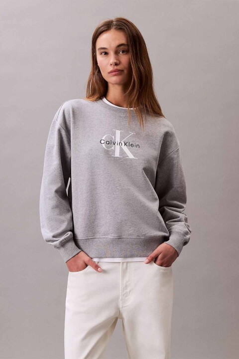  Kadın Gri Relaxed Fit Logolu Sweatshirt - Gri 