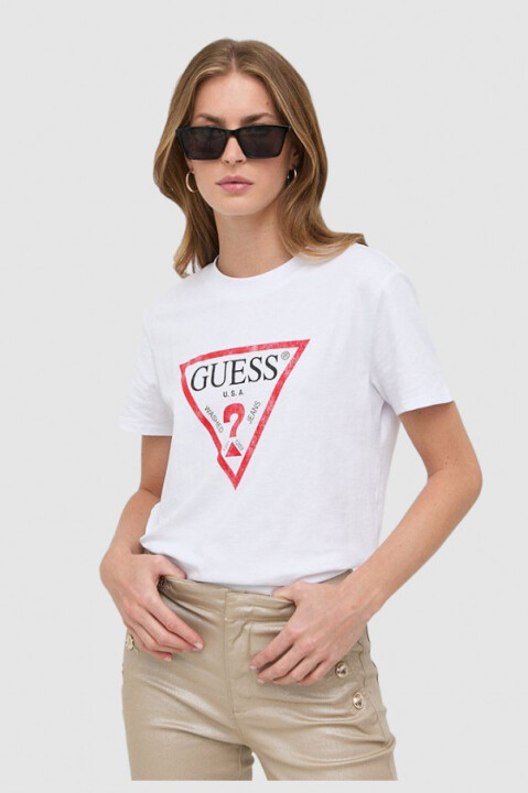 Kadın Guess Logolu T-Shirt / Beyaz 