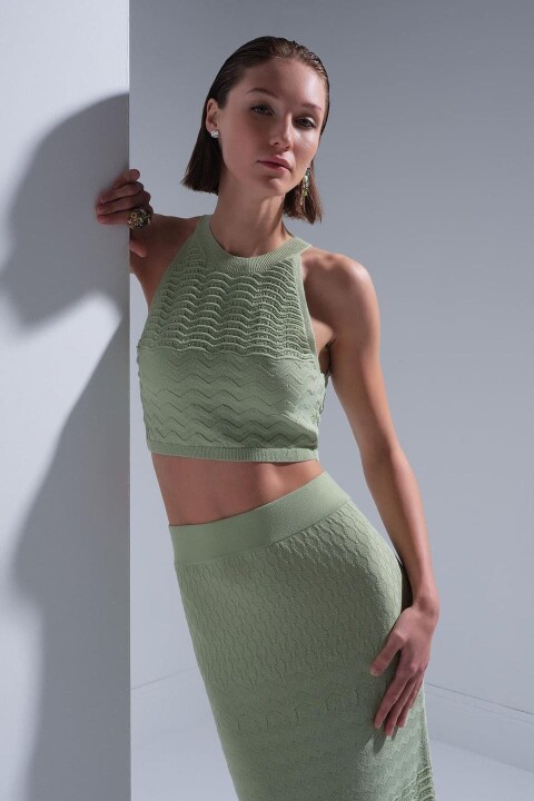 Kadın Halter Yaka Crop - Yeşil 