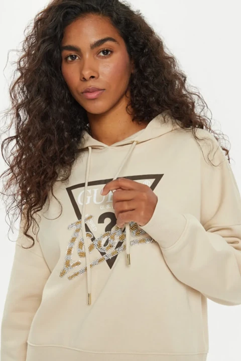 Kadın Hooded Icon Sweatshı Sweatshirt - Bej 