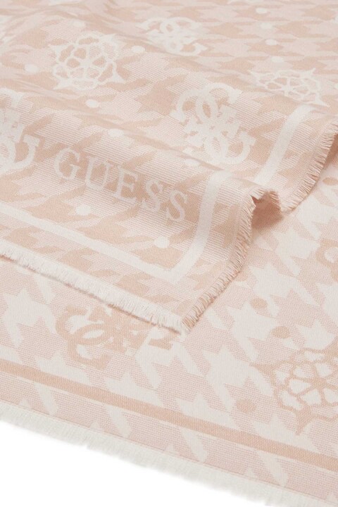 Kadın Jakarlı Monogram Desenli Püsküllü Şal - Ekru 