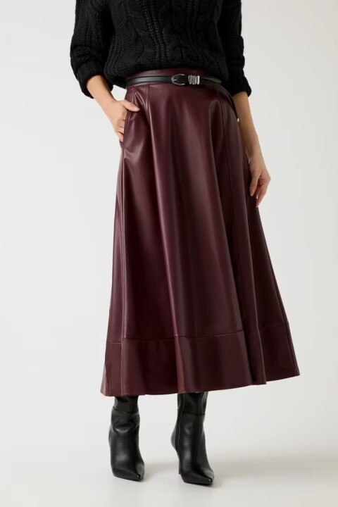  Kadın Jene Maksi Kloş Etek - Bordo 