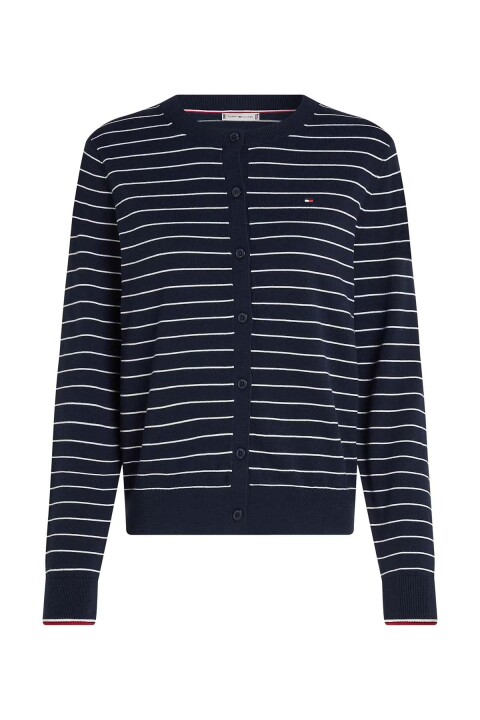 Kadın Jersey Stitch Organik Pamuklu Çizgili Hırka - Lacivert 