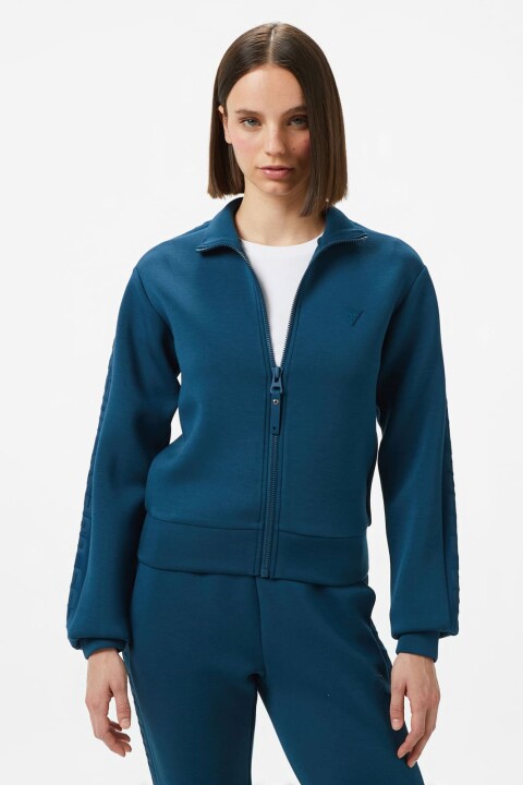 Kadın Kabartma Desenli Scuba Sweatshirt - Petrol Mavisi 