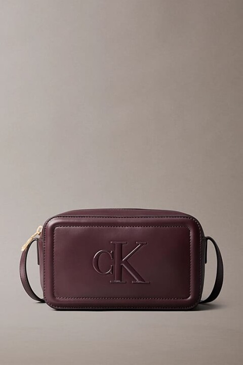 Kadın Kabartma Logolu Kamera Çantası - Bordo 