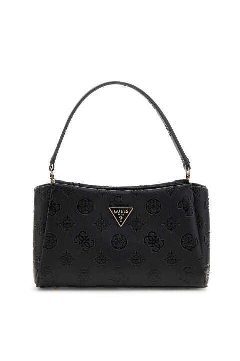 Kadın Kabartma Monogram Desenli El ve Çapraz Askılı Çanta - Siyah 