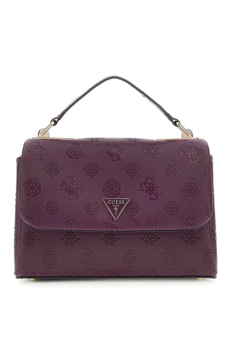 Kadın Kabartma Monogram Desenli El ve Omuz Çantası - Mürdüm 