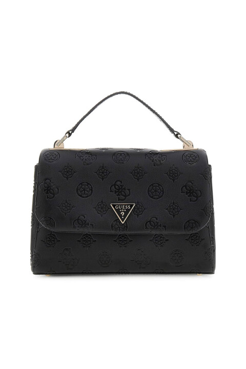 Kadın Kabartma Monogram Desenli El ve Omuz Çantası - Siyah 