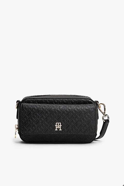 Kadın Kabartma Monogram Desenli Kamera Çantası - Siyah 