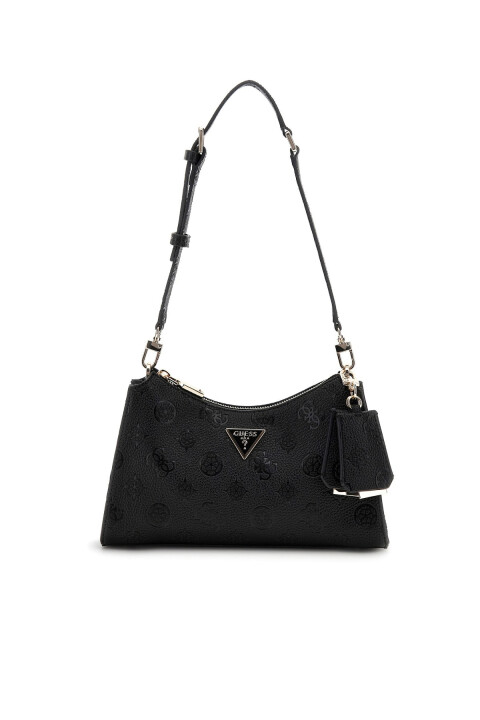 Kadın Kabartma Monogram Desenli Yarım Ay Omuz Çantası - Siyah 