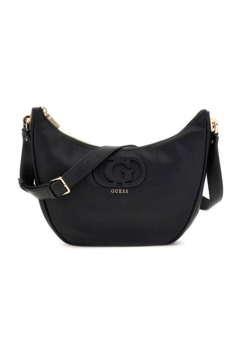 Kadın Kabartma Nakış Logolu Yarım Ay Omuz Çantası - Siyah 