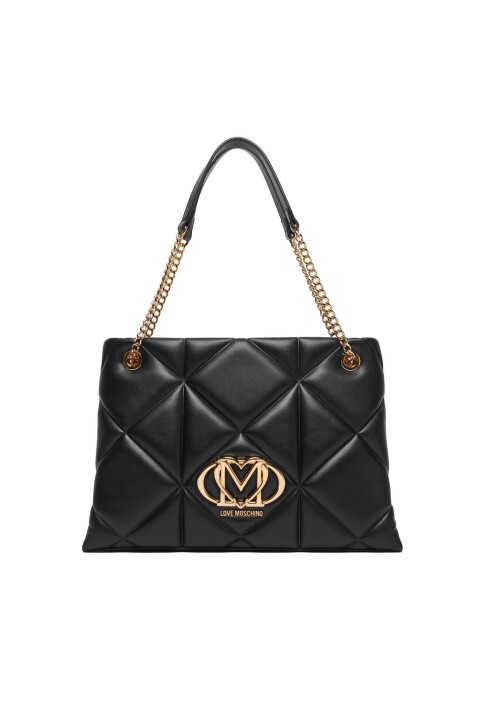 Kadın Kalp Logolu Kapitone Omuz Çantası - Siyah 